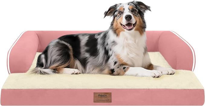Extra Large Dog Bed-Orthopedic Waterproof XL Dog Bed for XLarge Extra Big Dogs - Foam Couch Sofa Washable with Removable Cover-Pink-PawvioPets