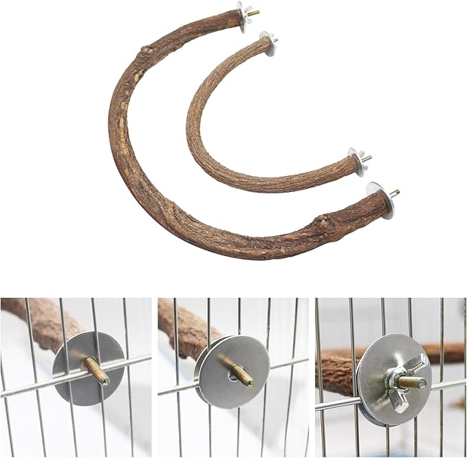 2 Pack Bird Perch Stand, Natural Wood U Shape Parrot Stand Pole, Bird Cage Accessories, Suitable for Small to Medium Birds Parakeets Cockatiels Budgie Lovebirds-PawvioPets