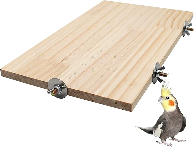 15.7×10.4 Inches Large Bird Perch Stand Platform, Natural Wooden Small Animals Cage Accessories, Rectangle Stand Perch Shelf for Parrot Parakeet Cockatiel Rat Hamster Guinea Pig Conure Chinchillas-PawvioPets