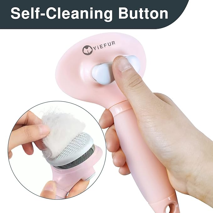 Cat Hair Brush, Soft Silicone Self Cleaning Brush for Short and Long Haired Cats, Pink Pet Grooming Comb, Cat Shedding Brushes-PawvioPets