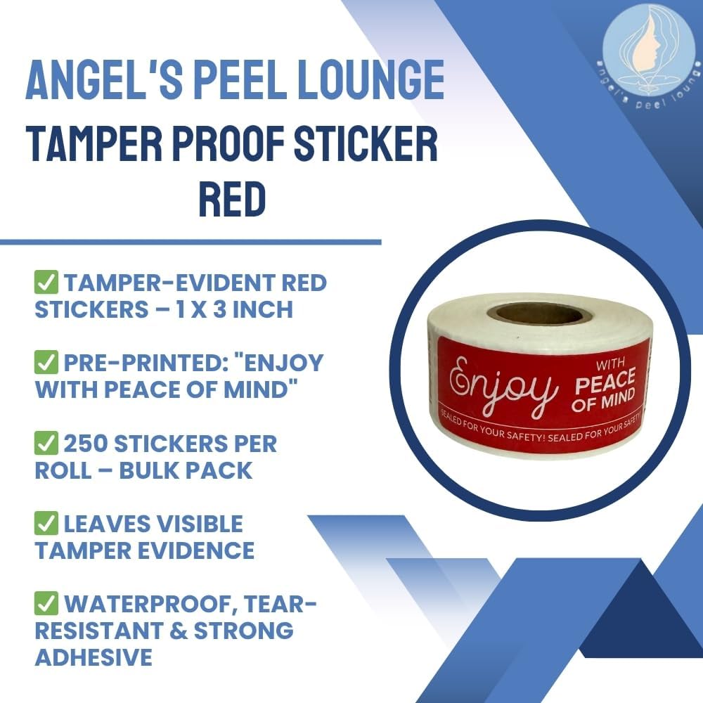Angel's Peel Lounge Tamper Proof Stickers Roll — Tamper Evident Stickers for Takeout Containers, Drink Lids, Delivery Bags, Writable Self Adhesive Seal Tape Labels for Security - 1x3in 250-COUNTS, RED