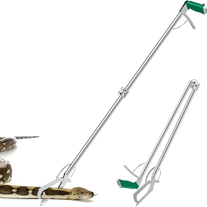78“ Snake Tongs Collapsible Grabber, Professional Reptile Snake Catcher Wide Jaw Handling Tool, Stainless Steel Snake Hook-PawvioPets