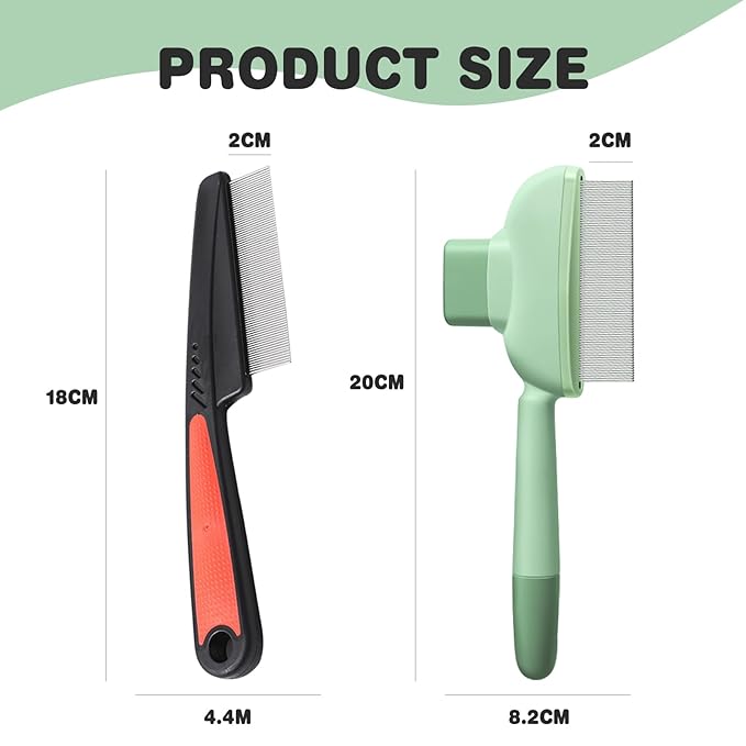 2PCS Flea Comb for Dogs & Cats，flea Comb for Cats with Release Button Self-Cleaning，lice comb for Shedding Pet Hair-PawvioPets