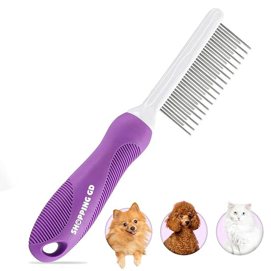 Detangling Pet Comb for Dogs & Cats with Long & Short Stainless Steel Metal Teeth for Removes Tangles and Knots - Detangler Grooming Tool for Dematting Matted Fur.-PawvioPets