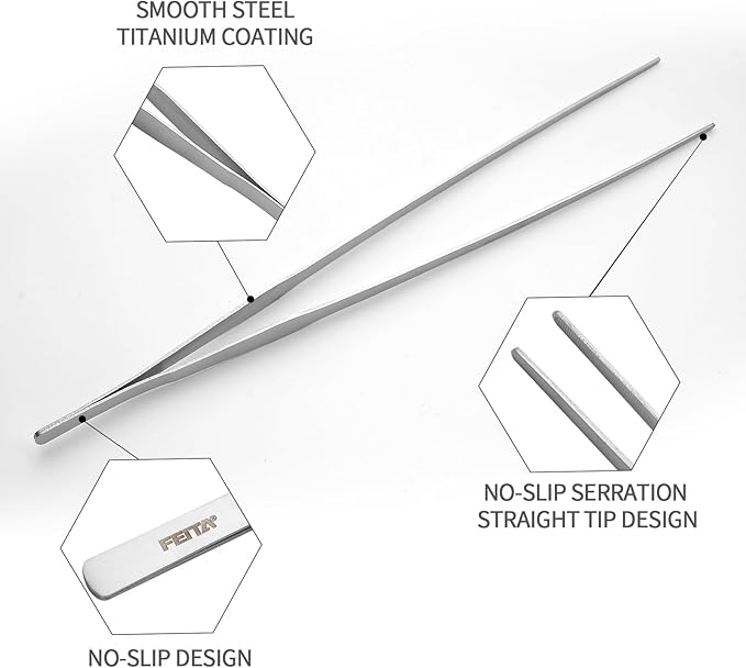 Aquarium Tweezers Extra Long 15 inches Feed Tong clamps - FEITA Straight and Curved Stainless Steel 38cm Tweezers Set for Fish Tank Plants Aquascape Tools & Reptile Feeding Tongs - Sliver 2Pcs-PawvioPets