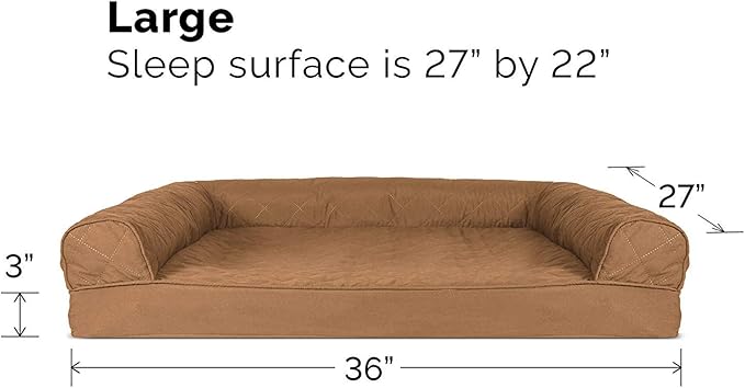 Furhaven Cooling Gel Dog Bed for Large/Medium Dogs w/ Removable Bolsters & Washable Cover, For Dogs Up to 55 lbs - Quilted Sofa - Toasted Brown, Large-PawvioPets