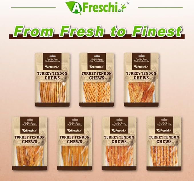 Afreschi Classic Turkey Tendon Coil (L) 3 oz, USA-Sourced Turkey Tendon, Dog Treats for Wrapped Series, All Natural Human Grade Dog Treat, Hypoallergenic, Rawhide Alternative-PawvioPets