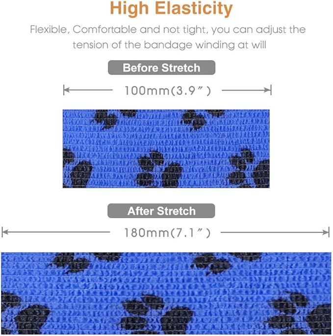 AUPCON Vet Wrap Cohesive Bandages Bulk Self Adhesive Bandage Wrap Self Adherent Wrap Non-Woven for Dogs Pet Animals & Ankle Sprains & Swelling (3 Inch Blue Claw)-PawvioPets