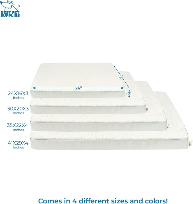 Best Pet Supplies Cute Dog Crate Mat Flat Bed with Waterproof Exterior, Thick Orthopedic Egg Foam Mattress, and Soft Sherpa Fleece Cover for Small, Medium, and Large Breeds - Beige, 35X22X4-PawvioPets