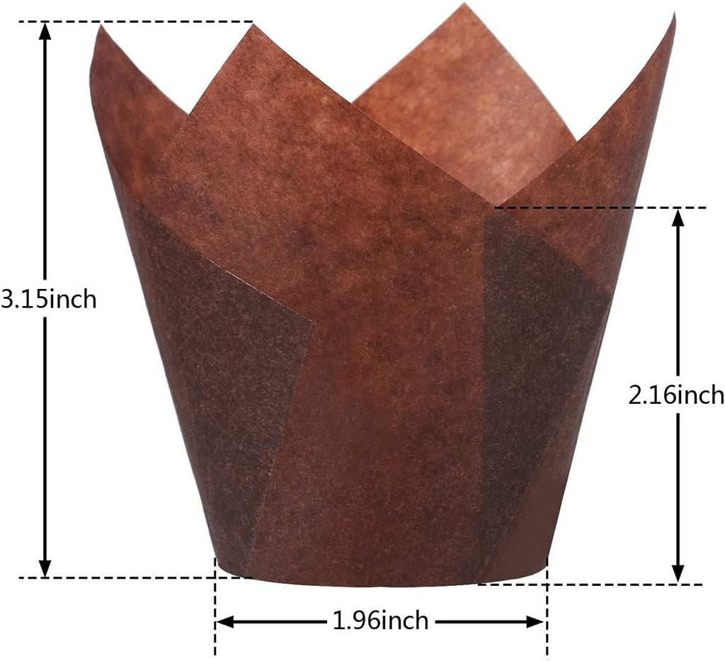 200pcs Tulip Cupcake Liners, Standard Greaseproof Paper Baking Cups Muffin Liners Holders Perfect for Bridal Showers, Baby Showers, Birthday Parties, Banquets, and Catering Events (Brown)