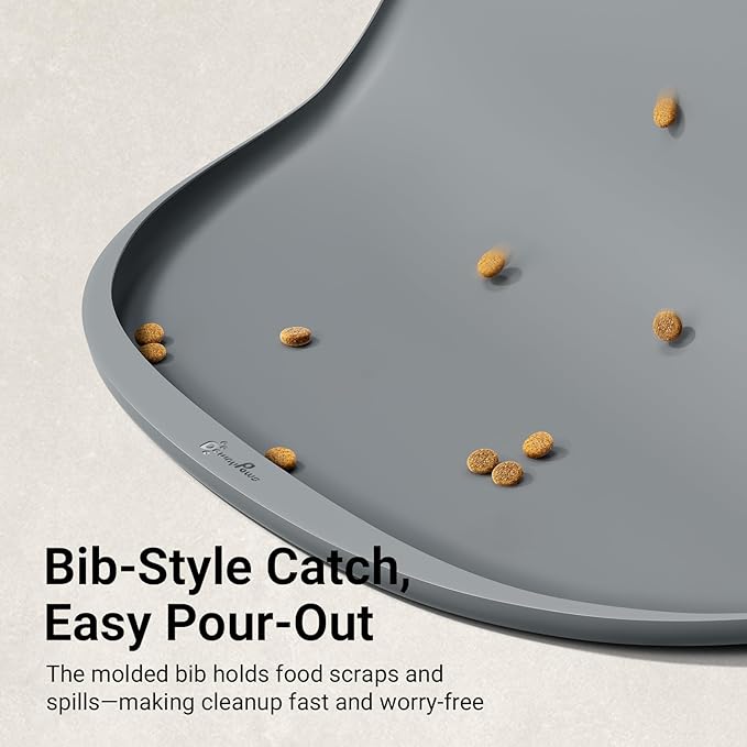 DownyPaws Dog Food Mats for Floors Waterproof, BPA Free Silcone Dog Bowl Mat, Non-Slip Pet Feeding Mat with High Raised Edge, Cat Placemat for Messy Drinkers, 24"×17", Light Gray-PawvioPets