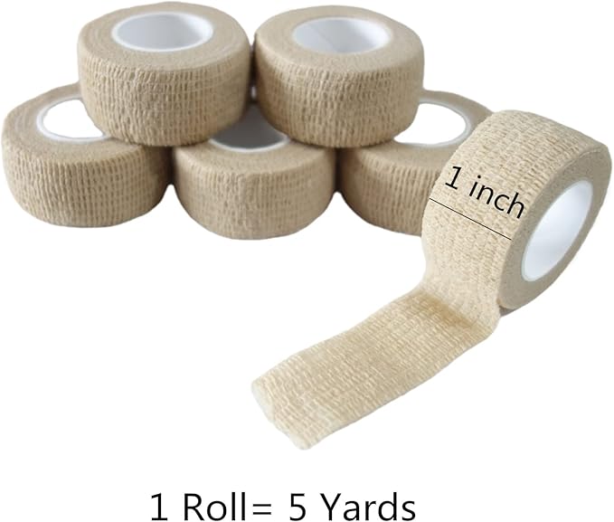 6 Pack 1" x 5 Yards Self Adhesive Bandage Wrap Breathable Cohesive Vet Wrap for Pets, Elastic Self-Adherent Tape for Sports, Wrist, Ankle (Skin Color)-PawvioPets