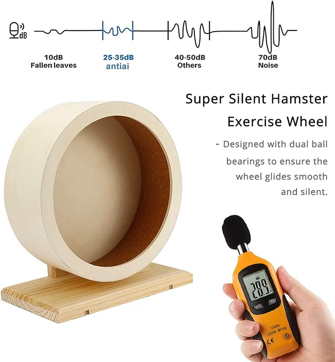 antiai Hamster Wooden Silent Wheel, 12 Inch Small Animal Exercise Wheel Accessories, Quiet Spinner Hamster Running Wheels Prevent Depression Toys for Hamsters, Gerbils, Mice and Other Small Pets (XL)-PawvioPets