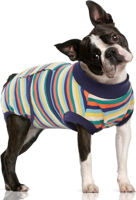 FUAMEY Recovery Suit for Dogs After Surgery,Soft Breathable Dog Bodysuit E-Collar & Cone Alternative Surgical Suit,Male Female Dog Neuter Spay Suits Anti Licking Wounds Onesie Dark Blue Stripes M-PawvioPets
