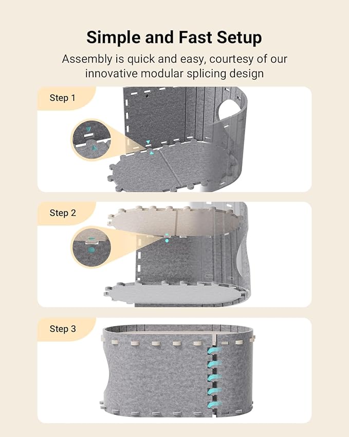 DownyPaws Cat House for Indoor Cats, Cat Bed Cave for Multiple & Large Cats Up to 22 Lbs, Scratch Resistant, Foldable Peekaboo Kitten Caves Tunnel Enclosed Bed, PeekaPurr, Light Gray-PawvioPets