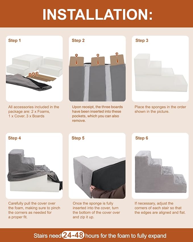 Dog Stairs for Small Dogs,22" 5-Step Pet Stairs for High Beds and Couches，Dog Steps with Non-Slip Bottom and High-Density Foam Indoor Outdoor,Grey-PawvioPets