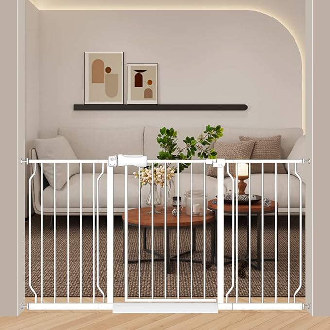 57.5-62 Inch Extra Wide Baby Gates for Stairs Doorways Pressure Mount No Drill Dog Pet Gate Automatic Close Child Safety Gate for Toddler Kids Pets-PawvioPets