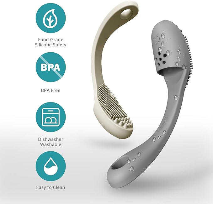 Coomazy Dog Finger Toothbrush, Dog Tooth Brushing Kit with Food Grade Silicone, Easily Clean Teeth Dirt, Suitable for Medium and Large Dogs, 2-Packs, Beige+Grey-PawvioPets