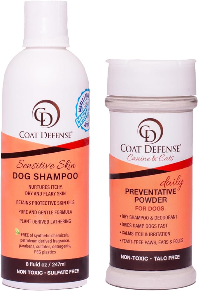 COAT DEFENSE Paw Licker Bundle | Dry Powder for Dogs & Sensitive Skin Dog Shampoo for Allergies and Itching | Smell & Itch Relief | Itchy Skin Relief & Yeast Dog Treatment-PawvioPets