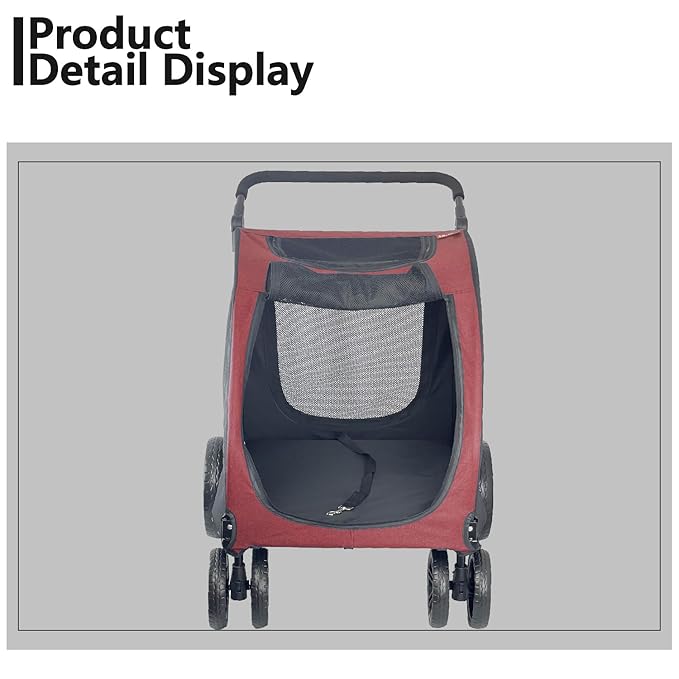 Extra Large Dog Stroller for Medium & Large Pets - Foldable Design, Adjustable Handle, Up to 130 lbs(Red)-PawvioPets
