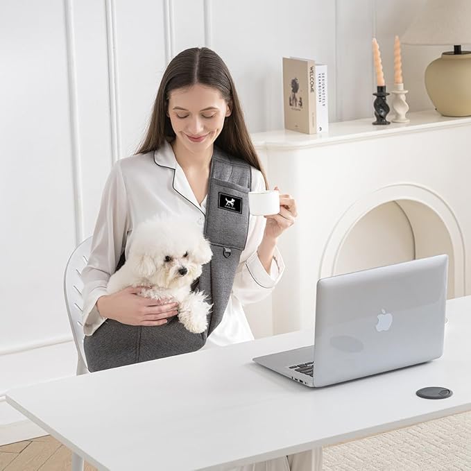 Dog & Cat Carrier Sling, Adjustable Soft Padded Shoulder Puppy Carrier, Hands-Free Dog Carrier Bag with Double Safety Buckles Premium Material for Outdoor Travel (Dark Gray, M)-PawvioPets