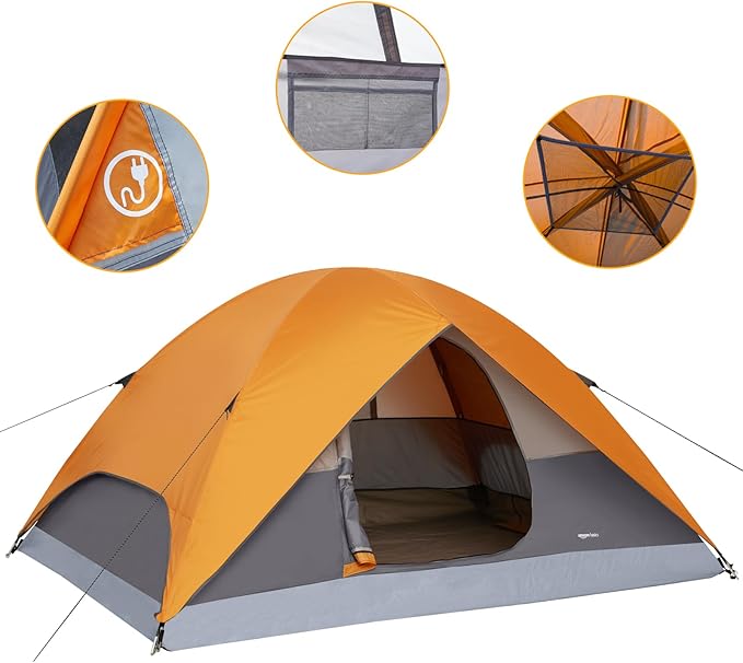 Amazon Basics Camping Tent, 3-Season Dome Design with Rainfly-PawvioPets