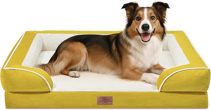 Comfort Expression Large Dog Beds Waterproof Orthopedic Foam Dog Sofa Beds Comfy Pet Bed with Washable Removable Cover & Non-Slip Bottom(Large,Spicy Mustard)-PawvioPets