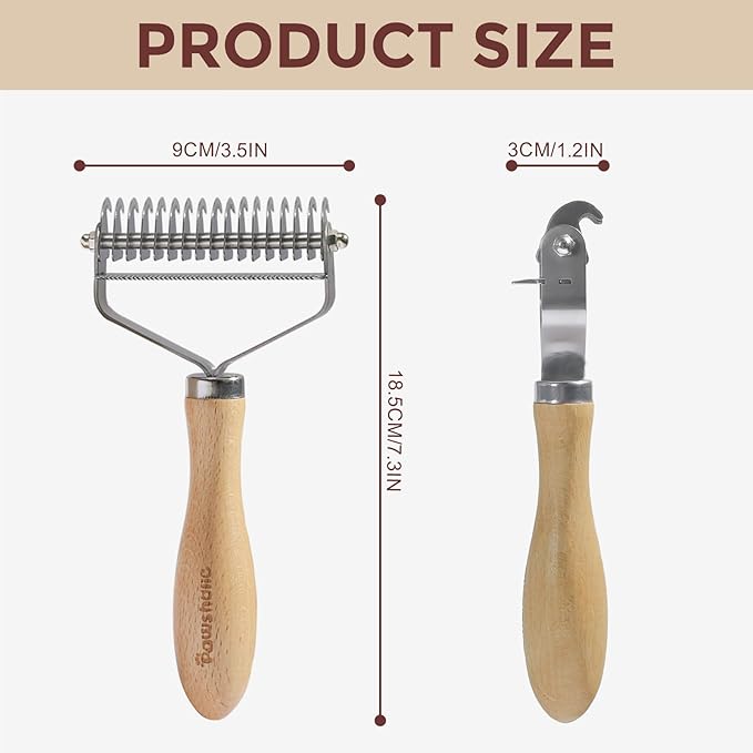 3-in-1 Professional Pet Shedding Dematting Comb - Deshedding Undercoat Rake for Dogs with Stainless Steel Blades Metal Pet Brush with Wood Handle Matted Hair Detangling Thinning and Shedding-PawvioPets