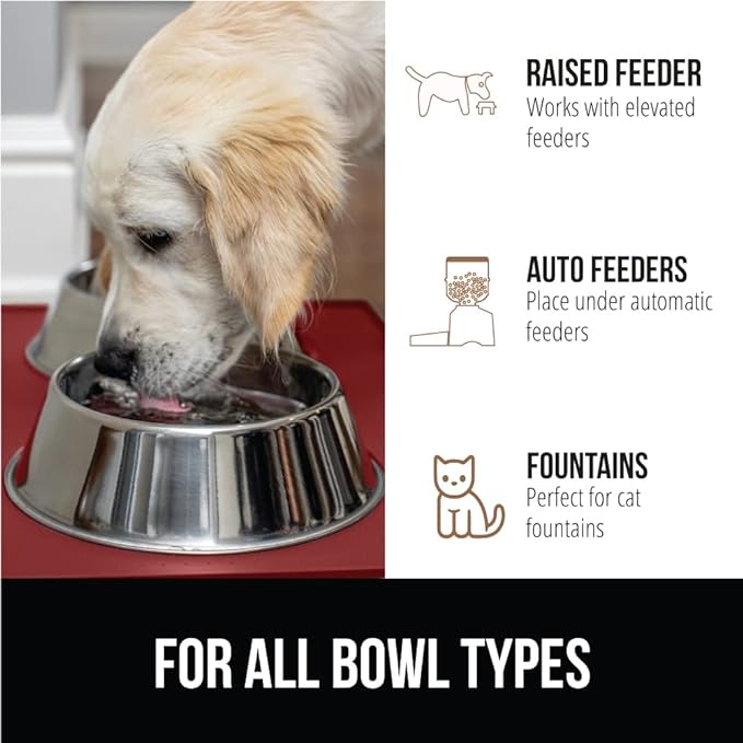 GORILLA GRIP 100% Waterproof Raised Edge BPA Free Silicone Pet Feeding Mat, Dog Cat Food Mats Contain Spills Protects Floors, Placemats for Cats and Dogs Water Bowl, Pets Accessories 23x15 Red-PawvioPets