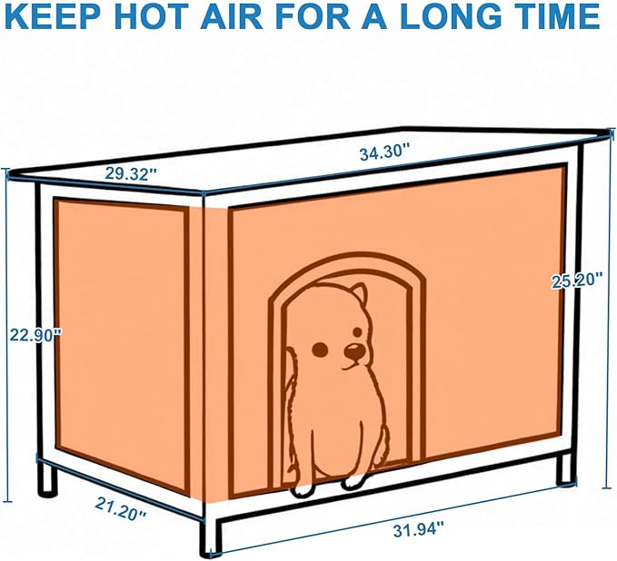 Dog House Outdoor Insulated 34.3" L Dog Kennel 6 Sides All-Round Foam Winter Weatherproof for Small Medium Dogs with Strong Metal Chew Proof Frame-PawvioPets