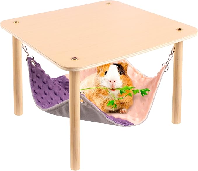 Enlarged Guinea Pig Hammock with Wooden Stand,Small Animal Hanging Bed Large Platform for Guinea Pigs Bunny Ferret Hamster Hiding Sleeping 13L x 13W x 11H in-PawvioPets