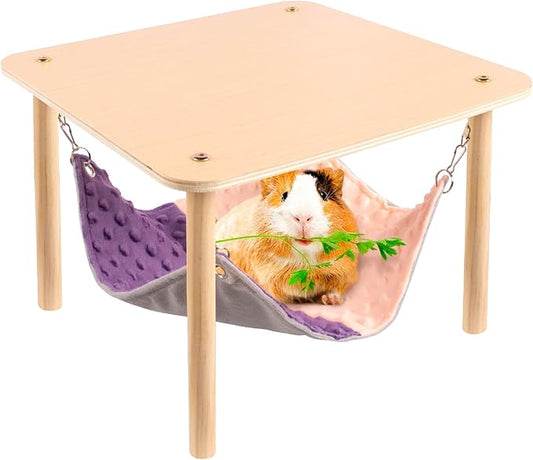 Enlarged Guinea Pig Hammock with Wooden Stand,Small Animal Hanging Bed Large Platform for Guinea Pigs Bunny Ferret Hamster Hiding Sleeping 13L x 13W x 11H in-PawvioPets