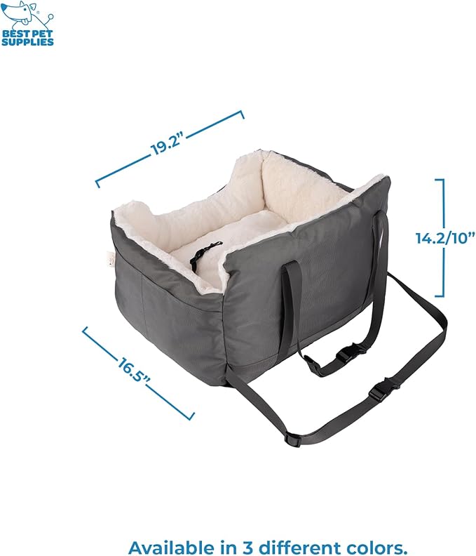 Best Pet Supplies Dog Pet Booster Seat, Dog Car Seats for Small Dogs & Medium Dogs, Soft Plush Cushion with Comfortable Bedding, Secure Straps, and Tall Pillow, Gray-PawvioPets