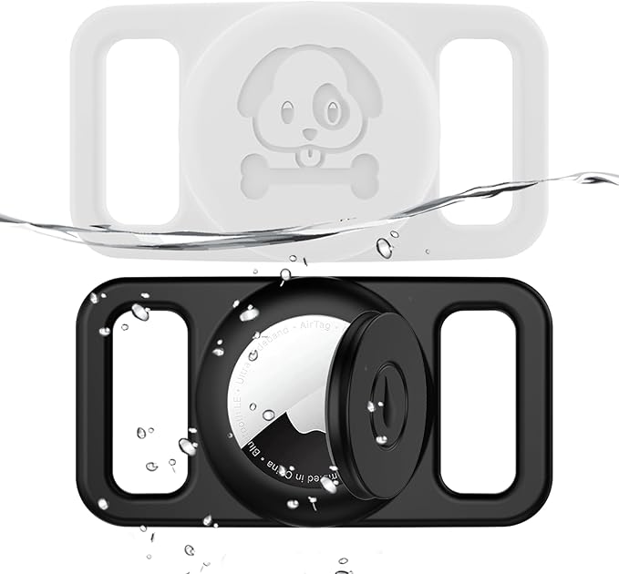 2 Pack Waterproof AirTag Dog Collar Holder Compatible with Apple AirTag, Silicone Hidden Loop Holder for Airtag Tracker, Anti-Lost Dog Collar Air Tag Accessories(Black,White)-PawvioPets