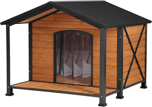 Dog House Outdoor & Indoor Unique All-Around Iron Frame Dog Kennel for Winter with Raised Feet for Small & Medium & Large Dogs,Weatherproof Roof (41.6 “L×41.4”W×34.1“H)-PawvioPets