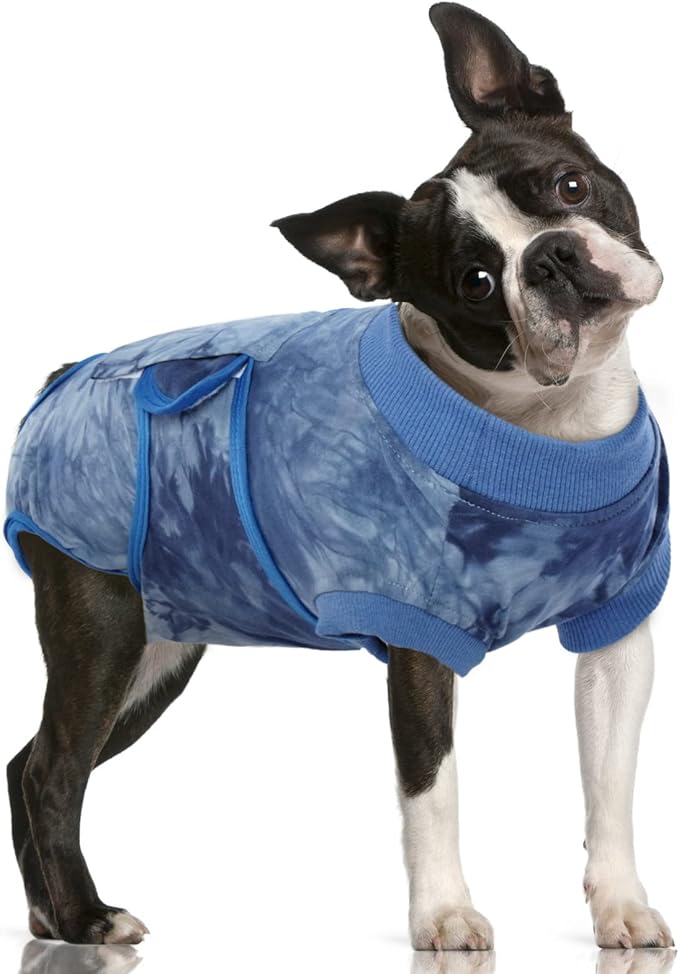 FUAMEY Recovery Suit for Dogs After Surgery,Soft Breathable Dog Bodysuit E-Collar & Cone Alternative Surgical Suit,Male Female Dog Neuter Spay Suits Anti Licking Wounds Onesie Blue Tie Dye M-PawvioPets