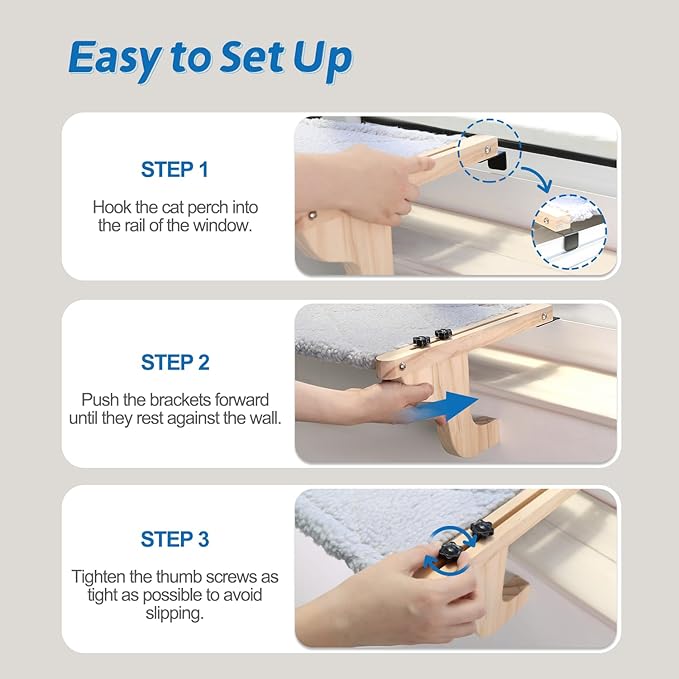 Easy Seat Cat Perch for Window Sill - Hammock Design w/Pine Wood & Robust Metal Frame - Cat Window Seat for Large Cats and Kittens (Natural Color Wood w/Gray Bed, Medium (23''W x 14''D))-PawvioPets