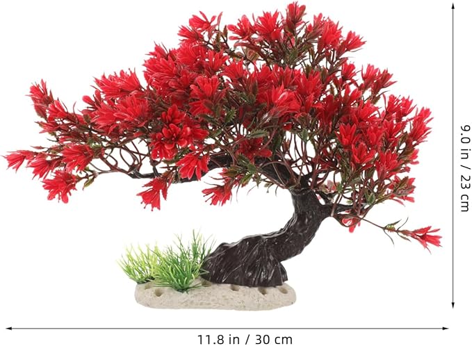 BESTOYARD Fish Tank Decor Artificial Plastic Bonsai Tree, Red Aquarium Ornament for Fish Tanks, 11.81 X 9.05 X 3.93 Inches-PawvioPets