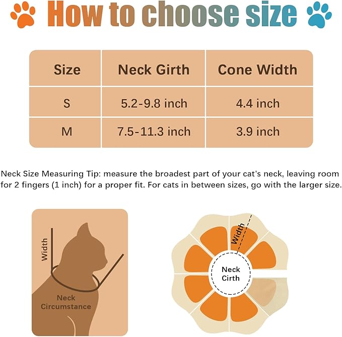 Cat Cone Collar Soft, Adjustable Cat Recovery Collar to Stop Licking After Surgery Protective E Collar for Cats Small Dogs, Orange M-PawvioPets