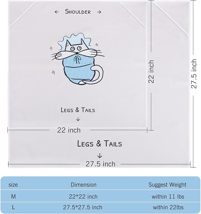 Cat Grooming Wrap: Premium Cat Wrap for Cutting Nails 2025 Thicker Upgraded, Self-Adherent Texture Hand Pocket Designed for Anti-Bite/Scratch, Eco-Friendly Dyed Funny Instruction & Pattern (Size L)-PawvioPets