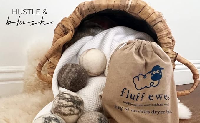 Fluff Ewes Wool Dryer Balls 6 Pack Premium New Zealand Wool Laundry Balls for Dryer, No Static Dryer Balls Laundry Reusable Cute, XL Wool Dryer Balls Cute, Baby Dryer Balls for Dryers - Marble-PawvioPets