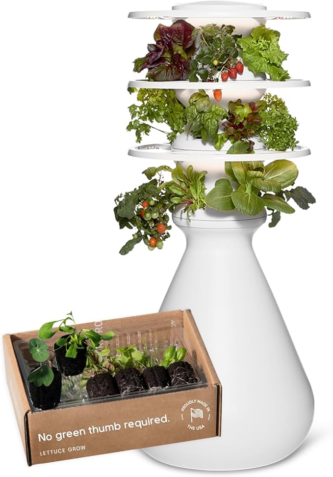 Farmstand Starter Kit with Glow Rings and 18 Seedling Credits | Small Hydroponic Growing System Kit | Vertical Garden Planter Tower | 4ft 3in Tall-PawvioPets