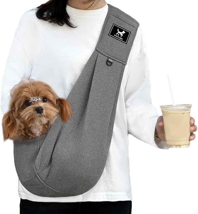 Dog & Cat Carrier Sling, Adjustable Soft Padded Shoulder Puppy Carrier, Hands-Free Dog Carrier Bag with Double Safety Buckles Premium Material for Outdoor Travel (Dark Gray, M)-PawvioPets