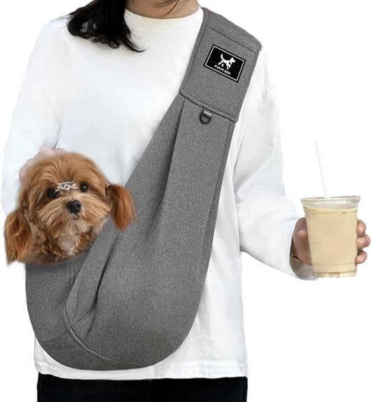 Dog & Cat Carrier Sling, Adjustable Soft Padded Shoulder Puppy Carrier, Hands-Free Dog Carrier Bag with Double Safety Buckles Premium Material for Outdoor Travel (Dark Gray, M)-PawvioPets
