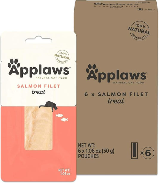 Applaws Natural Cat Treats, Grain-Free, High-Protein Whole Salmon Loins, Single-Ingredient Healthy Snack for Cats (6 x 1.06oz Loins)-PawvioPets