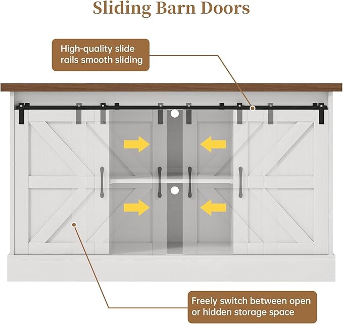 55-75 Gallon Fish Tank Stand with Sliding Barn Doors & Power Outlet, Heavy Duty Aquarium Stand with Cabinet Storage for Fish Tank, Turtle Tank, Reptile Terrarium, 1000LBS Capacity, White-PawvioPets