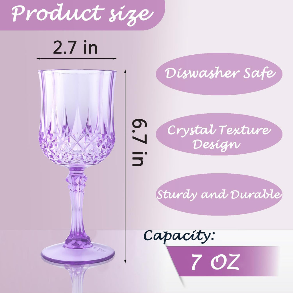 Plastic Wine Glasses，Plastic Goblets Vintage Style Cordial Drinking Glasses for Wedding Reception, Grand Event Party Supplies (24, Purple)