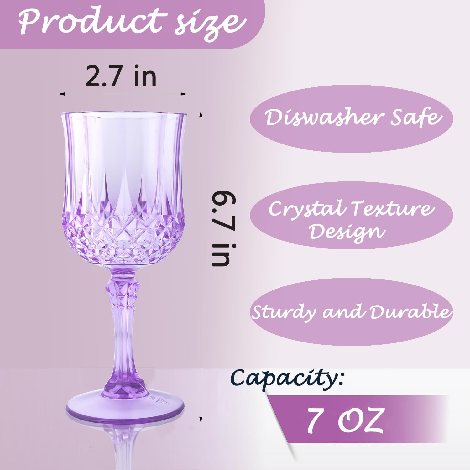 Plastic Wine Glasses，Plastic Goblets Vintage Style Cordial Drinking Glasses for Wedding Reception, Grand Event Party Supplies (24, Purple)