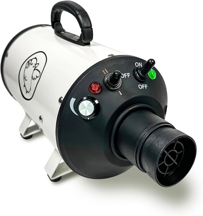 Flying Pig High Velocity Dog Pet Grooming Dryer w/Heater (Flying One, White w/Black Logo)-PawvioPets