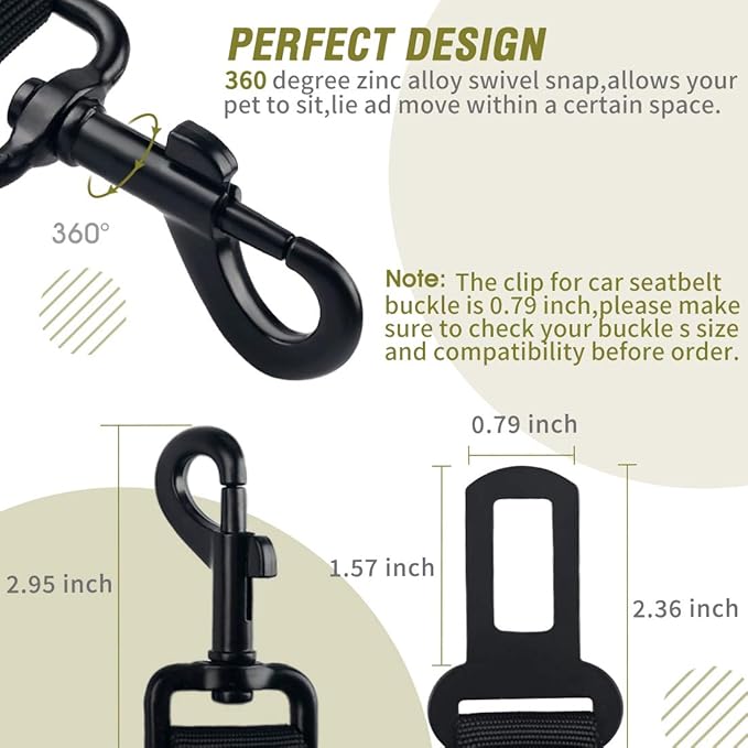 COOYOO Dog Seat Belt,Retractable Dog Car Harness Seat Belt for Car Adjustable Nylon Pet Safety Seat Belts Heavy Duty & Elastic Bungee Buffer-PawvioPets